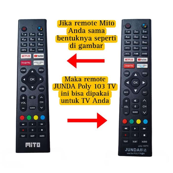 JUNDA POLY 103 TV Remote Pengganti untuk Mito Smart TV Android