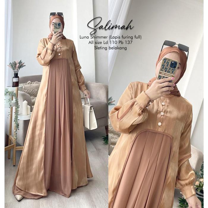 Saalima Luna Shimer Mix Ceruty Baby Doll Gamis Muslim Syari Ibu Busui Hijab Wanita Ori