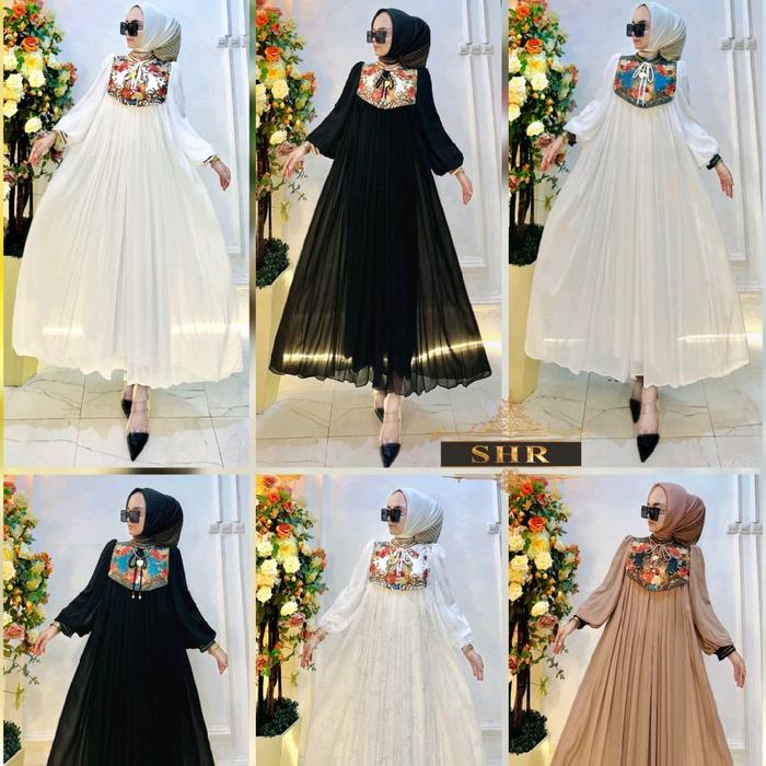 Dress Midi SHR Ori Luxury Katun Brokat Import - Mixfull Furingld - Muslim, Dewasa, Pesta, Mewah, Rem