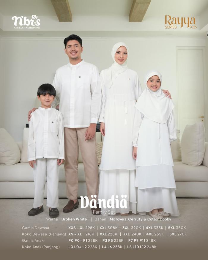Nibras Dandia Family Set Koko & Gamis Dewasa & Anak Warna Hitam Putih Rayya Series Microvera Cerruty