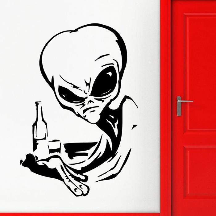 Vinyl Wall Decal Alien UFO Space Fantasy Drinking Wall Stickers Pub