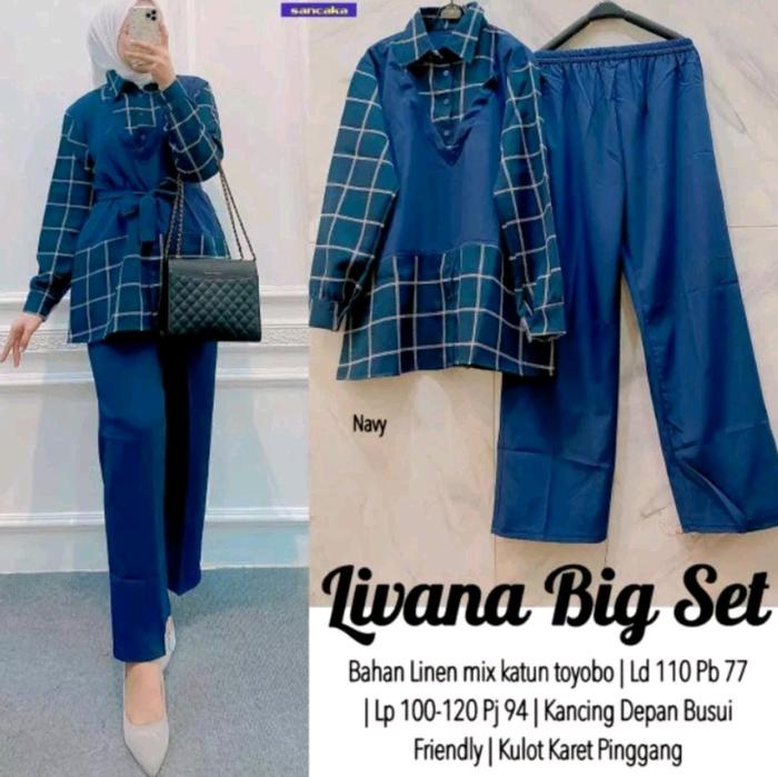 LIVANA BIG SET NAVY ONLY LD 110 LINEN MIX TOYOBO ORI BY SANCAKA