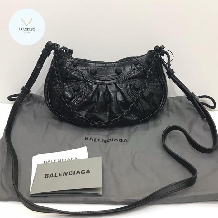 BALENCIAGA LE CAGOLE MINI CROCO ALL BLACK