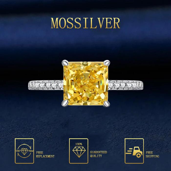 MOSSILVER Cincin Mewah Trendi Dan Terjangkau Dengan Zirkon Kuning Model Gula-Gula