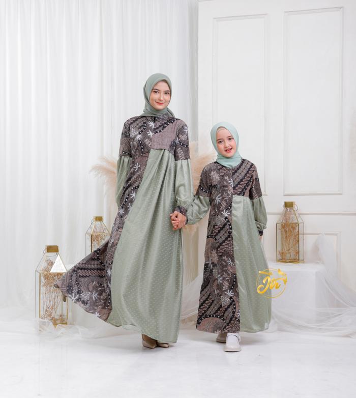 Jlantir - Ayra Dress Batik Katun Original Kombinasi Maxmara Tille Dotty untuk Ibu dan Anak - Syari M