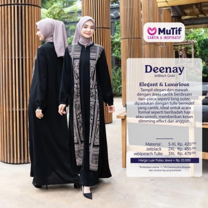 MUTIF Gamis DEENAY Hitam Terbaru Baju Dress Wanita Muslim Katun Berkualitas S-XXL