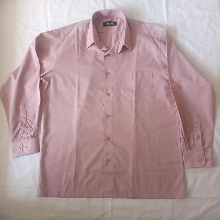 Kemeja Polos Pria BOSS Lengan Panjang Dusty Pink Regular Size XL 16 Preloved Thrift