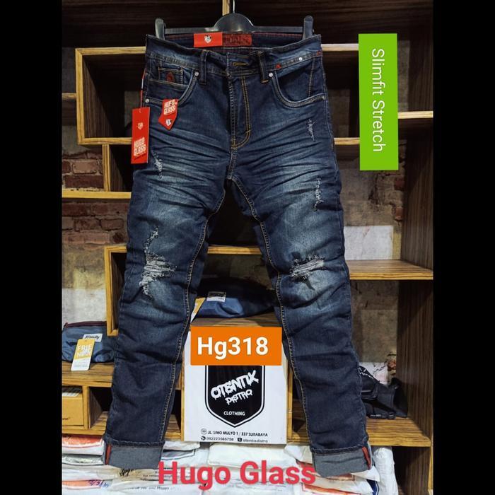 Celana Panjang Pria Hugo Glass Keren Sobek Slimfit