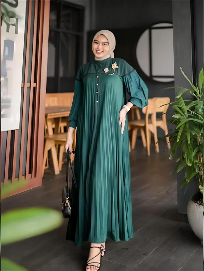 Maxi Dress Jersey Prisket Kombinasi Rajut Mango Aleeana - Busana Muslim - Gamis