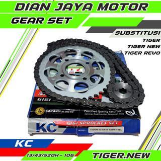 KC GEARSET GEAR PAKET GIRSET TIGER TIGER NEW TIGER REVO 13T 43T 520H 106L RANTAI HITAM GIR DEPAN GIR
