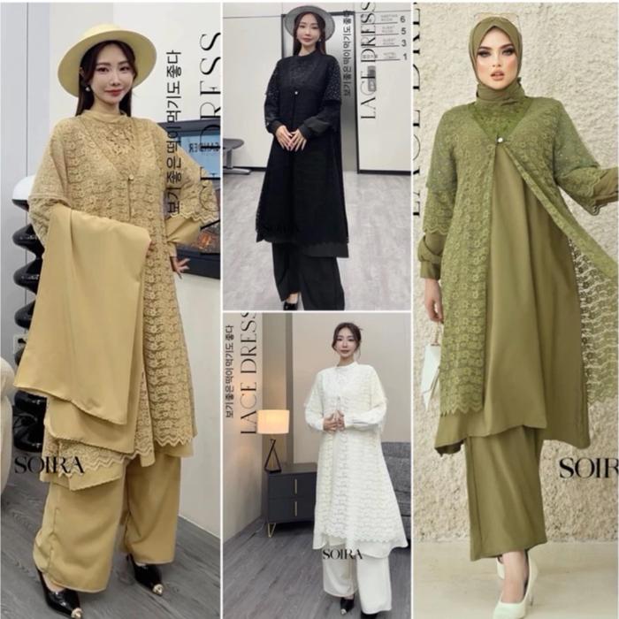 BANGKOK BY SOIRA NADA ONE SET SETELAN TUNIK & KULOT CELANA HIGHWAIST FREE PASHMINA TAG LABEL TILE LA