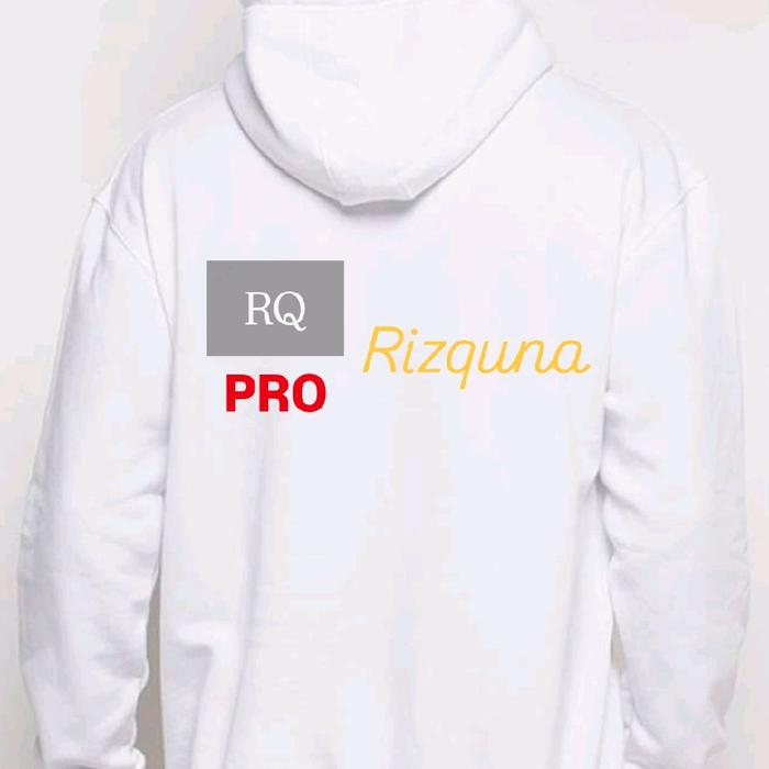 Rizquna PRO Jaket Hoodie Putih dengan Logo RQ dan Desain Elegan untuk Pria dan Wanita