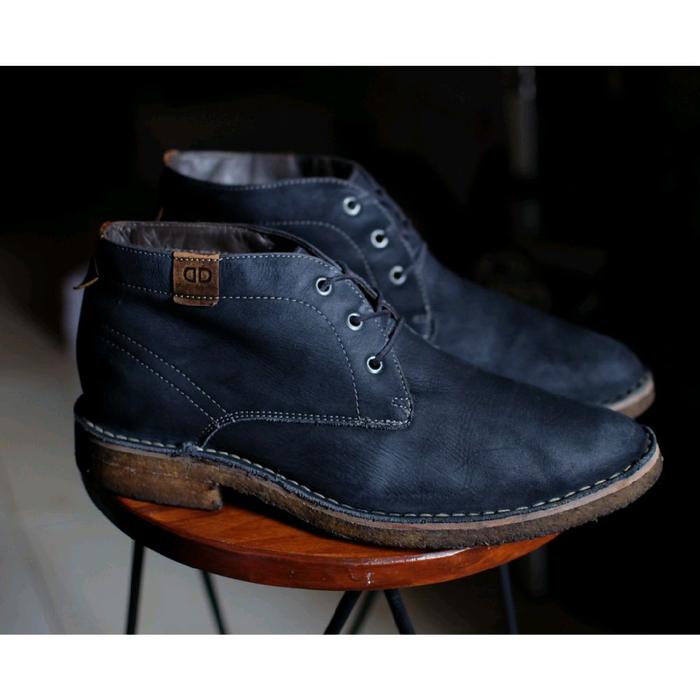 Sepatu Mid Chukka Boots Democrata Made in Brazil Navy Leather Kulit Vintage Rugged not Paraboot Klem
