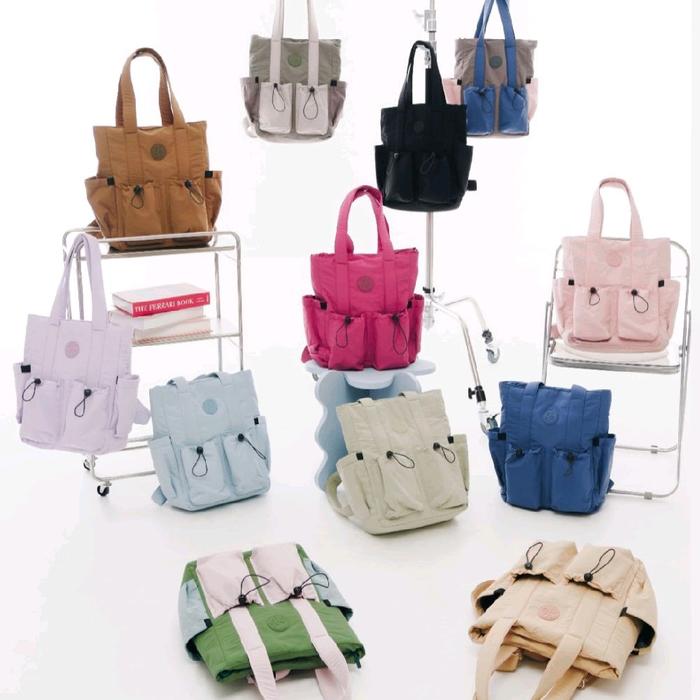 Totebag Backpack Milan by Flicka Fun Series - Waterproof Nylon Crinkle, Muat Laptop 14inch, Adjustab