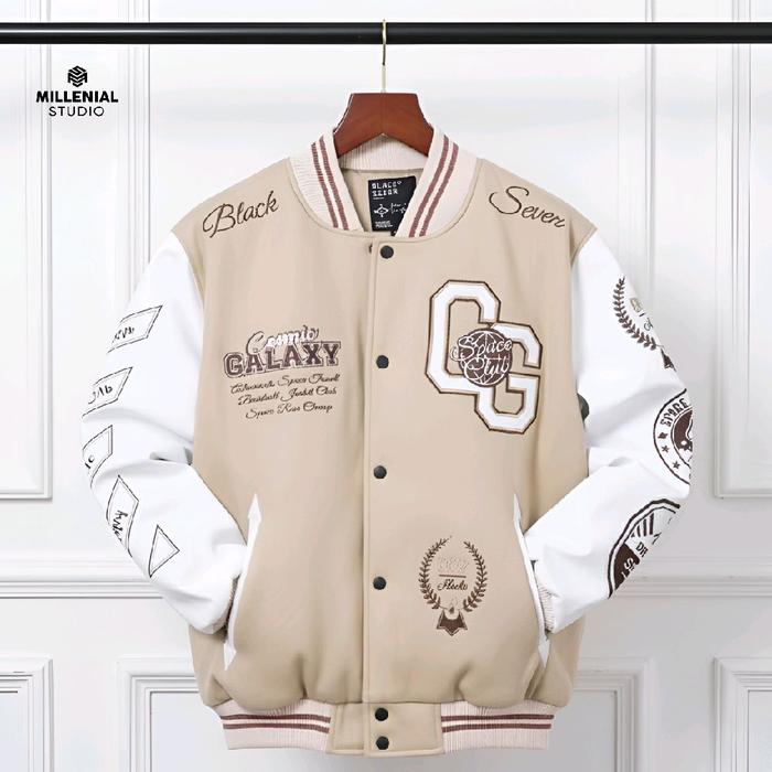 Varsity Jacket Cosmic Galaxy Cream White Blackseven | JAKET BASEBALL BORDIR ORIGINAL Jaket Pria wani