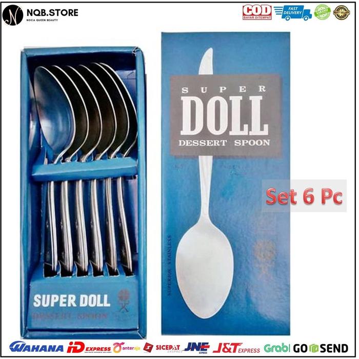 NQB - SUPERDOLL Sendok Makan Stainless Steel Premium Tebal Super Doll Original Set 6 Dessert Spoon