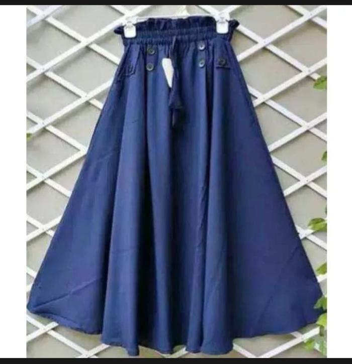 PROMO!! Rok Panjang Payung Terwuwu Dewasa/Rok/Bawahan Muslimah Hitam Polos Karet Kancing STOK TERBAT