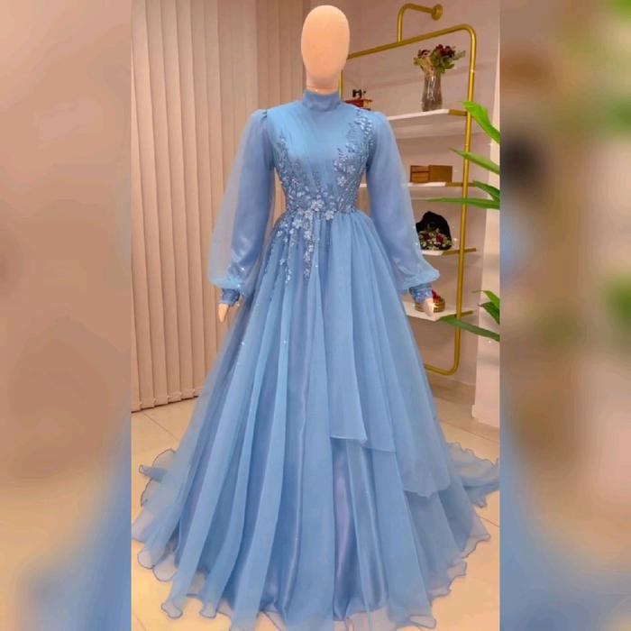 GAUN PENGANTIN TURKI FULL SET (GAIN, VEIL, PASMINA, FREE DRAPERY HIJAB + CADAR)