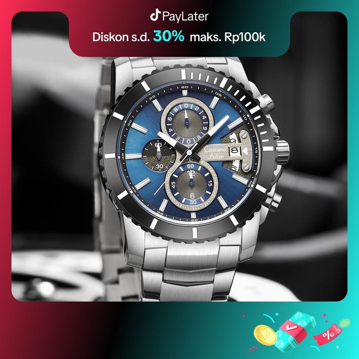 Diskon   Cristiano Aillen Jam Tangan Pria Analog 8898 Rantai Stainless Steel Chronograph Kaca Sapphi
