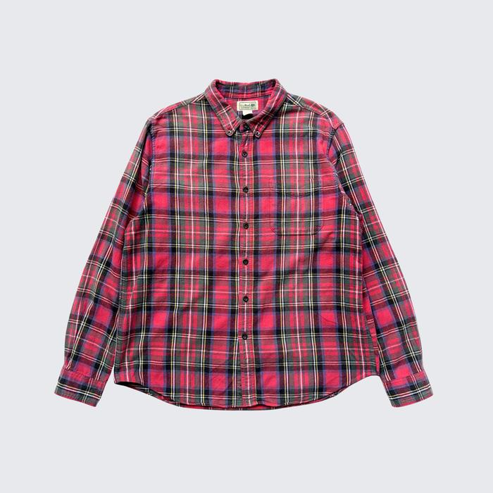 Faded Red Green Vintage LL Bean One Side Pocket Longsleeve Flannel Shirt - Unisex - XL