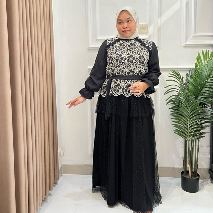 YOLANDA MAXY DRESS I DRESS WANITA MOTIF I DRESS WANITA BAHAN PRADA BORDIR+LADY SOFIA+TILE DOT