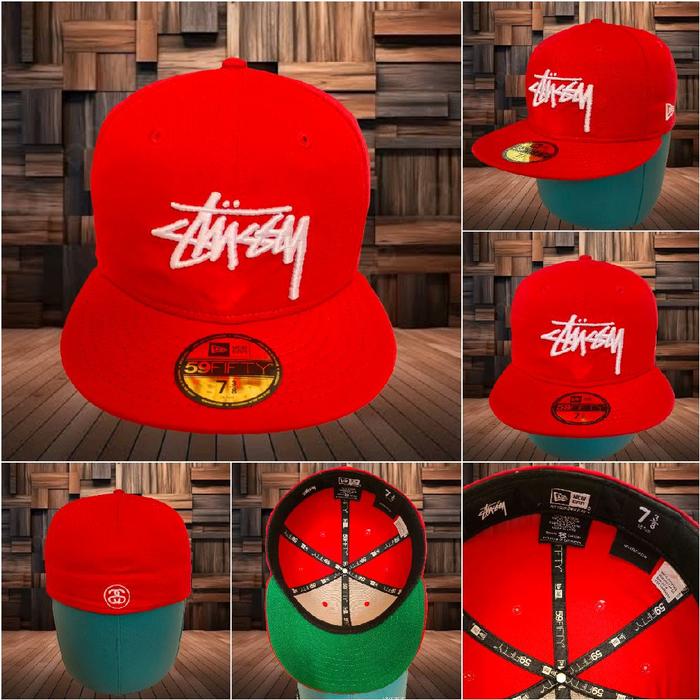 TOPI 59FIFTY NEW ERA X STUSSY RED SIZE: 7 3/8 UP SIZE KE 7 1/2 (59,6 CM) ORIGINAL AUTHENTIC NEW ERA