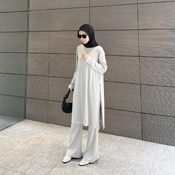 RUAME SHOP Yura One Set 2 in 1 Tunik + Kulot Snowy Rib Knit Polos Basic Setelan Wanita Korean Style