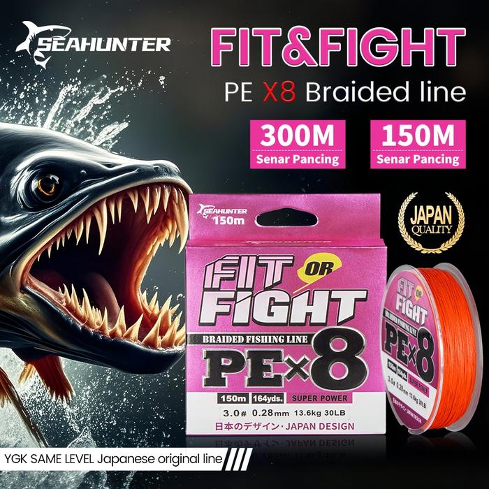 Senar Pancing PE X8 150M&300M SEAHUNTER Fit&Fight Senar PE kuat Benang Pancing 300 Meter, Tahan Aus