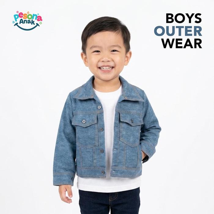 Kemeja Outerwear Lengan Panjang Denim Washed Anak Laki laki Pola Crop Top Usia 3-10 Tahun