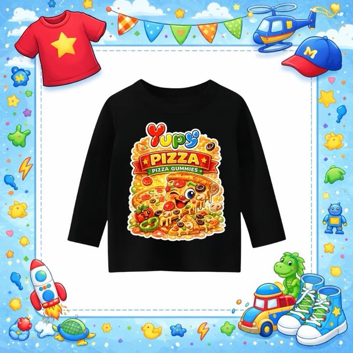 KAOS ATASAN ANAK LENGAN  PANJANG UNISEX motif yupi pizza