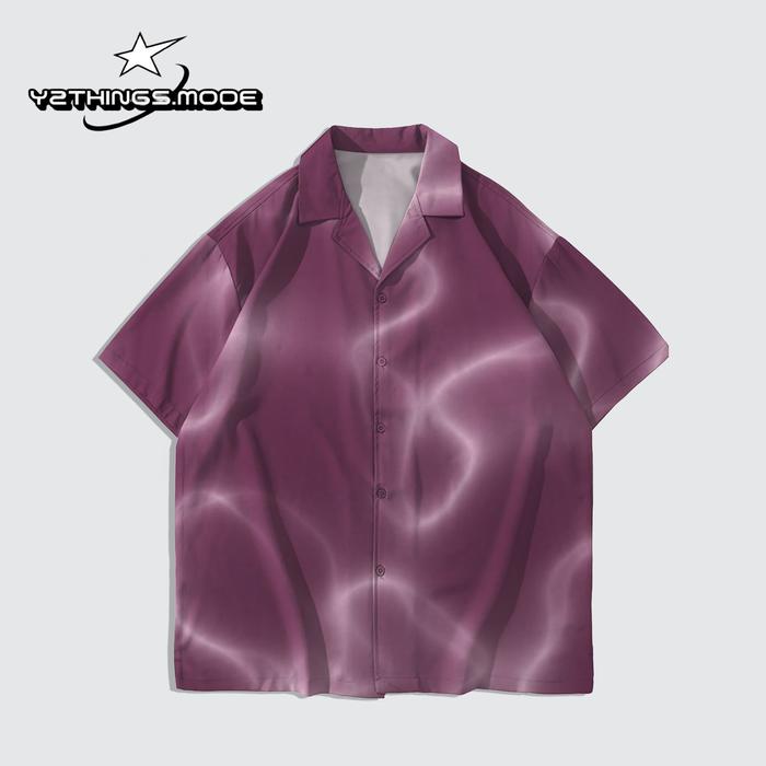 Y2THINGS Kemeja Lengan Pendek Motif Abstrak Wavy Ungu – Shirt Aesthetic Psychedelic Grunge Kekinian 