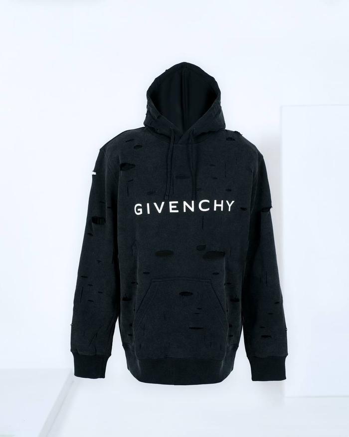 Hoodie In Black Fleece With Destroyed Effect For Men