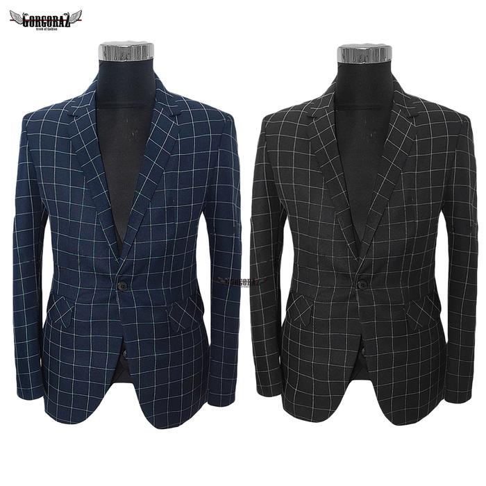 jas pria blazer pria kotak kotak motif slimfit terbaru Santai hitam dan navy