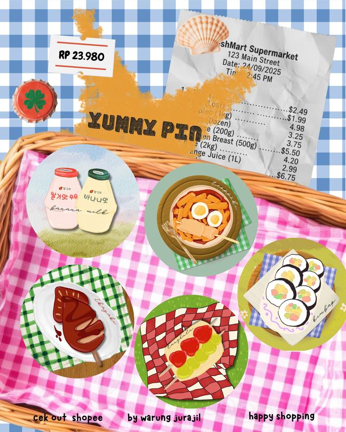 YUMMY PIN SET ISI 5 PCS | PIN ILUSTRASI MAKANAN | PIN BUTTON 44MM