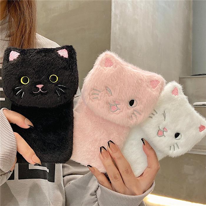 3D Embroidery Cat Warm Plush Soft Phone Case For OPPO A94 A93 A74 A54