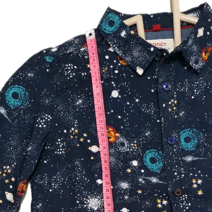 Poney Brand Kemeja Anak Lengan Panjang Preloved dengan Kancing di Lengan Bisa Dilipat Motif Langit B
