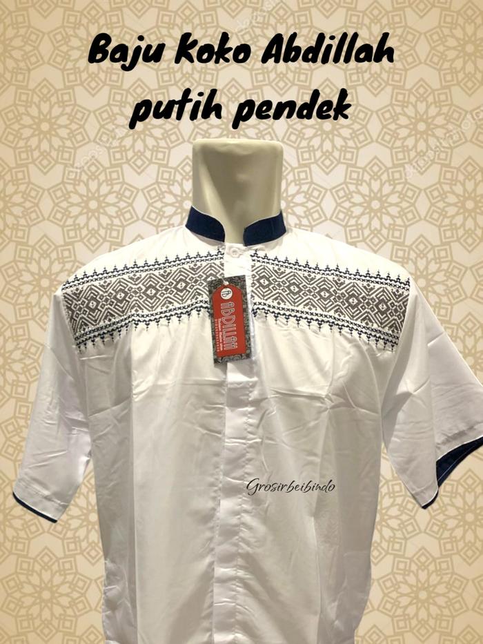 Baju koko Abdillah Putih Dewasa Abdillah Bordir  Pendek (Grosir)