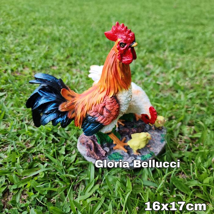 patung pajangan ayam family miniatur chicken serama dekorasi hiasan taman rumah