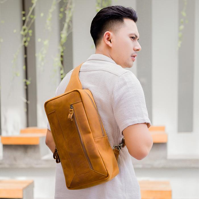 Kenes Leather Tas Pinggang Pria Waist Bag Kulit Asli Premium MARVEL - Free Grafir Nama