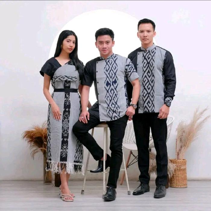 Couple Tenun Troso Toraja Grey Four - Sarimbit Kemeja Dress Kondangan - Casual Dresses Wanita Pesta