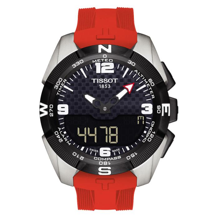 Jam Tangan Pria TISSOT T-Touch T091.420.47.057.00 Expert Solar Black Digital Analog Dial Red Rubber 