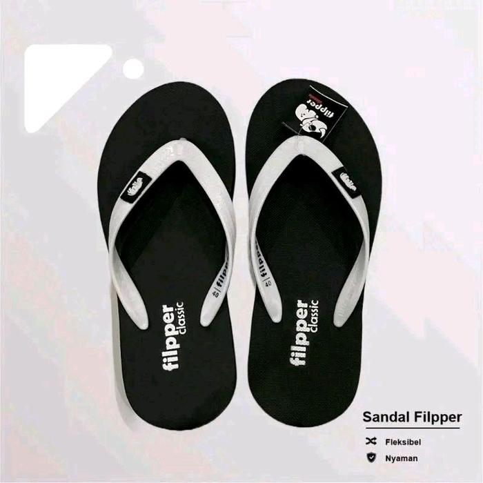 Sandal Pria Jepit Karet Filpper Fipper Flipper Basic Putih Stripe Sendal Pria Wanita