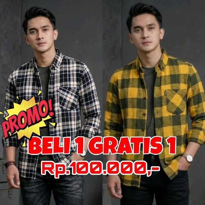 (BELI 1 GRATIS 1) AA.ID SHOP Kemeja Flanel Pria Lengan Panjang Slimfit Original Unisex Premium Exclu