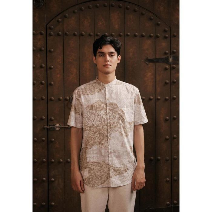 Larusso Khair Collection - Kemeja Koko Printing Pria Lengan Pendek - Kopte Halus Premium