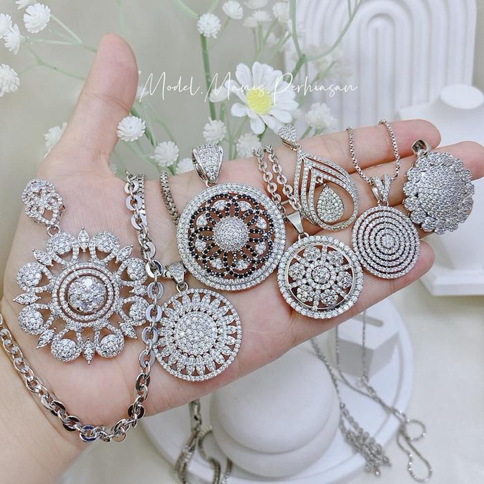 E32 (CO 2 free 1 cincin) K20 Perhiasan Lapis Emas Kalung putih set liontin permata full perhiasan Pe