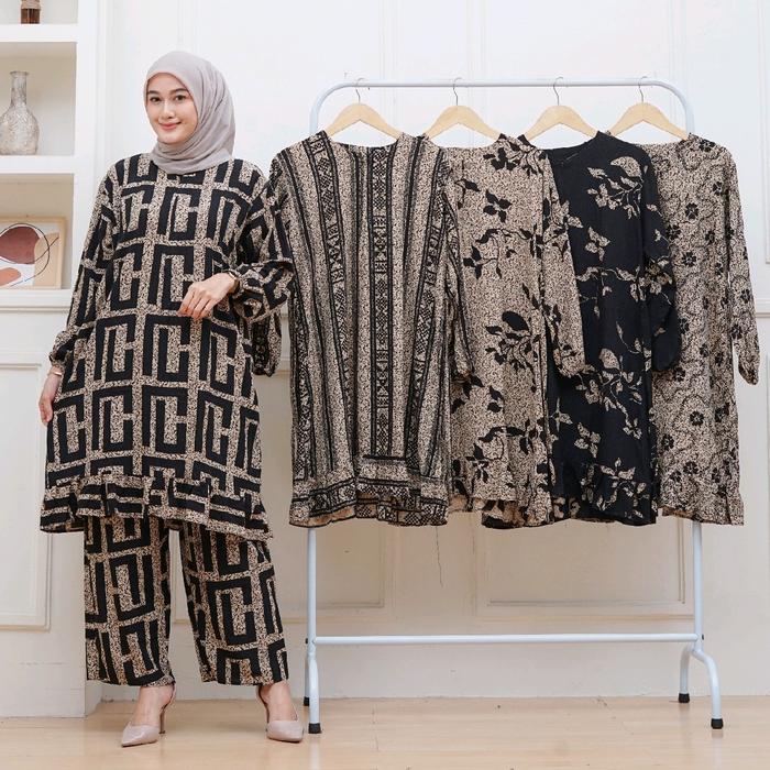 Setelan Tunik Batik Celana panjang standar model resmi dan santai Rayon