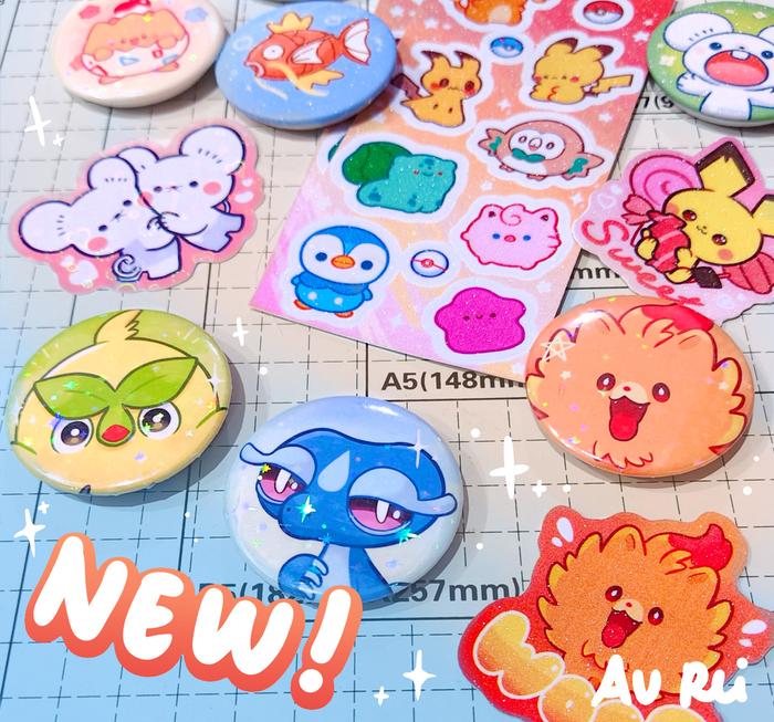 Various pokemon merch wind and waves pokopia tandemaus pin sticker vinly waterproof design by au rei
