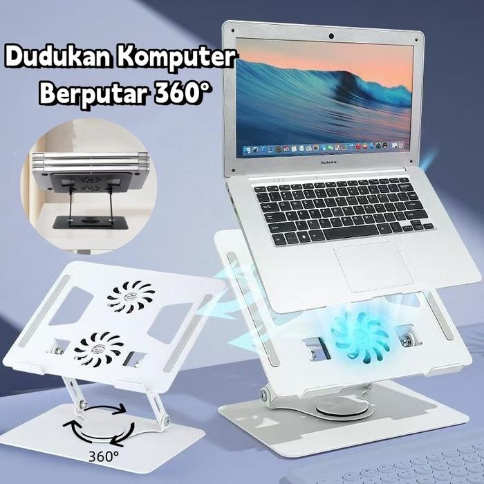 Dudukan Laptop Aluminium yang DapatDiputar 360° dengan Dudukan Tablet Portabel Kipas Pendingin Lipat