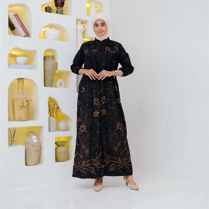 Gamis Midi Batik Mewah Serut Elegan Busui Frenly Motif sentani- Bunga, Katun, Syari, Rayon, Lebaran,