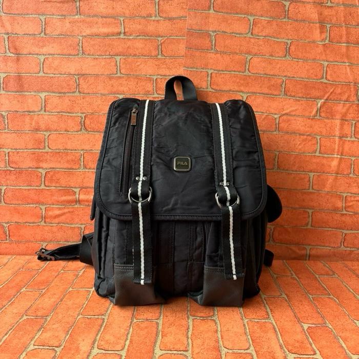 TAS RANSEL FILA NILON HITAM PRIA WANITA SECOND BRANDED / TAS RANSEL FILA PRIA WANITA